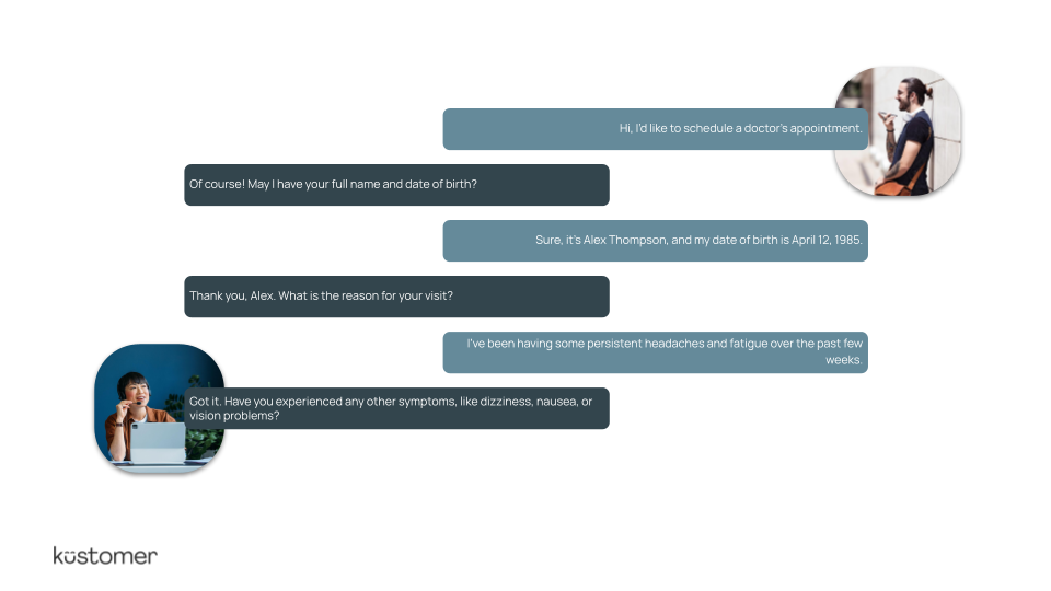 Image showing a back and forth sample conversation about making a doctor appointment