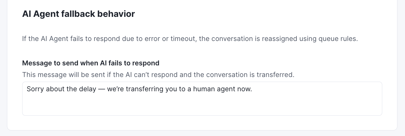 AI Agent fallback behavior setting in Kustomer.