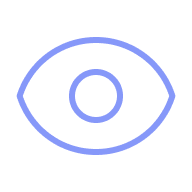 A simple purple outline of an eye icon with a circular iris in the center, set against a light gray background.