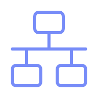 A simple blue hierarchical diagram with one box at the top, connected by lines to three boxes below, illustrating a basic organizational structure.